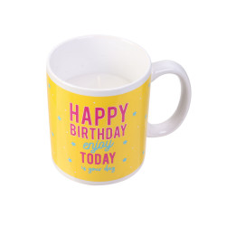 Grossiste bougie mug d'anniversaire jaune