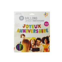 Grossiste ballon Joyeux anniversaire 35cm lettre multicolore x18