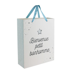 Grossiste sac cadeau spécial naissance 27x8x32cm bleu