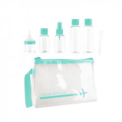 Grossiste et fournisseur. Kit de voyage avec 5 flacons turquoise.