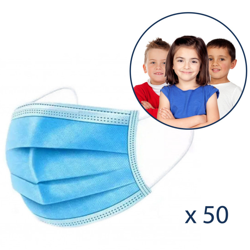 Boite de 50 masques chirurgicaux type IIR Bleu - Enfant Boite de 50 masques chirurgicaux type IIR Bleu - Enfant