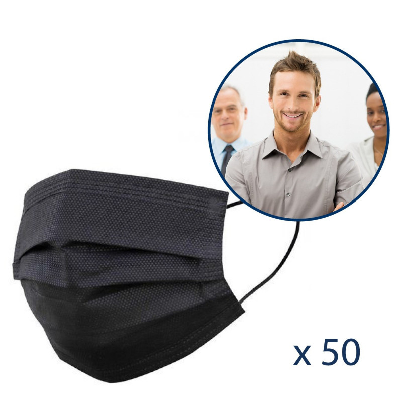grossiste Boite de 50 masques chirurgicaux noirs type IIR - Adulte grossiste Boite de 50 masques chirurgicaux noirs type IIR - Adulte