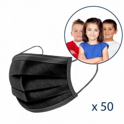 Boite de 50 masques chirurgicaux type IIR Noir - Enfant