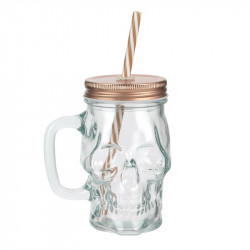 Skull Mason jar mug glass -...