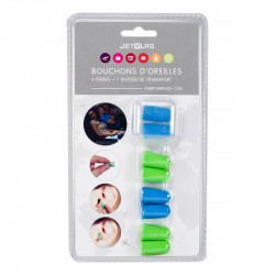 Grossiste et fournisseur. Paire de bouchons d'oreilles bleue et verte x 4 avec un étuis