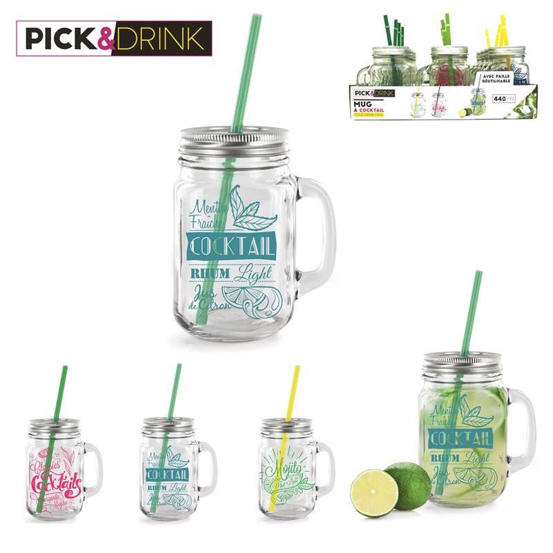 Grossiste mug verre à cocktail de 440 ml avec paille