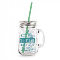 Grossiste et fournisseur. Mug verre à cocktail de 440 ml avec paille bleu