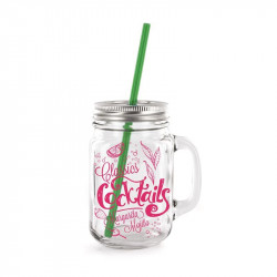 Grossiste et fournisseur. Mug verre à cocktail de 440 ml avec paille rose