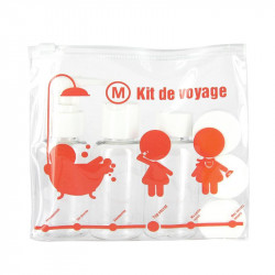 Grossiste. Kit de voyage orange avec 3 flacons et 3 pots