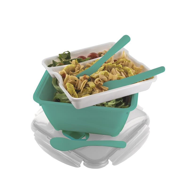 Grossiste. Lunch box turquoise compartimenté à clipser avec 3 couverts