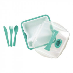 Grossiste. Lunch box turquoise compartimenté à clipser avec 3 couverts