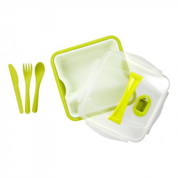 Grossiste. Lunch box vert compartimenté à clipser avec 3 couverts