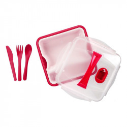 Grossiste. Lunch box rouge compartimenté à clipser avec 3 couverts