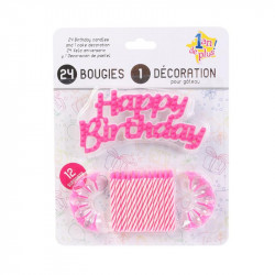 Grossiste et fournisseur. Bougie d'anniversaire x24 et support x12 rose.