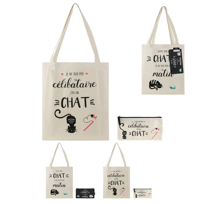 Grossiste. Sac et pochette spécial chat en coton