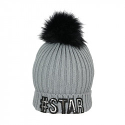 Grossiste. Bonnet sequins à pompon gris