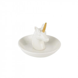 Grossiste. Porte-bijoux au design licorne en céramique blanc et doré