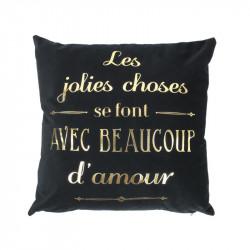 Grossiste. Coussin noir en velours avec inscriptions dorées