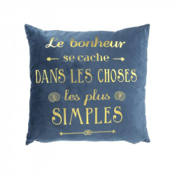 Grossiste. Coussin bleu en velours avec inscriptions dorées