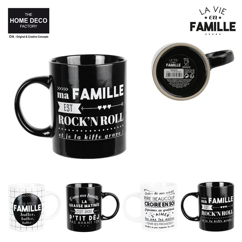 Grossiste. Mug spécial famille noir et blanc