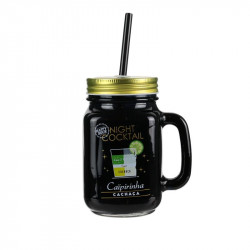 Grossiste. Mug à cocktail de 440 ml noir et doré avec paille réutilisable