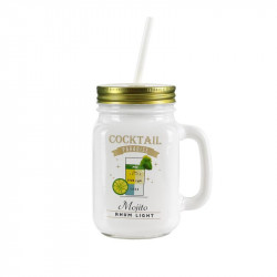 Grossiste. Mug à cocktail de 440 ml blanc et doré avec paille réutilisable