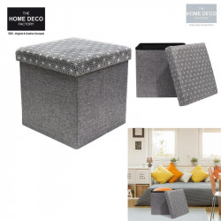 Grossiste et fournisseur. Coffre rangement pouf pliable gris motif blanc