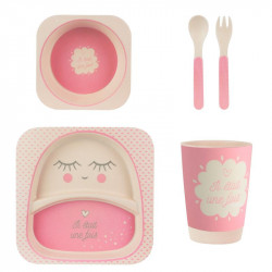 Grossiste. Set de repas pour enfants en bambou rose - 5 pièces