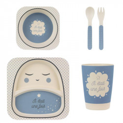 Grossiste. Set de repas pour enfants en bambou bleu x 5