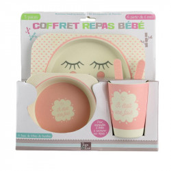 Grossiste. Set de repas pour enfants en bambou rose  - 5 pièces