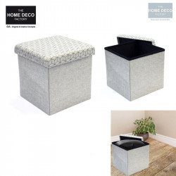 Grossiste et fournisseur. Coffre rangement pouf pliable gris motif noir