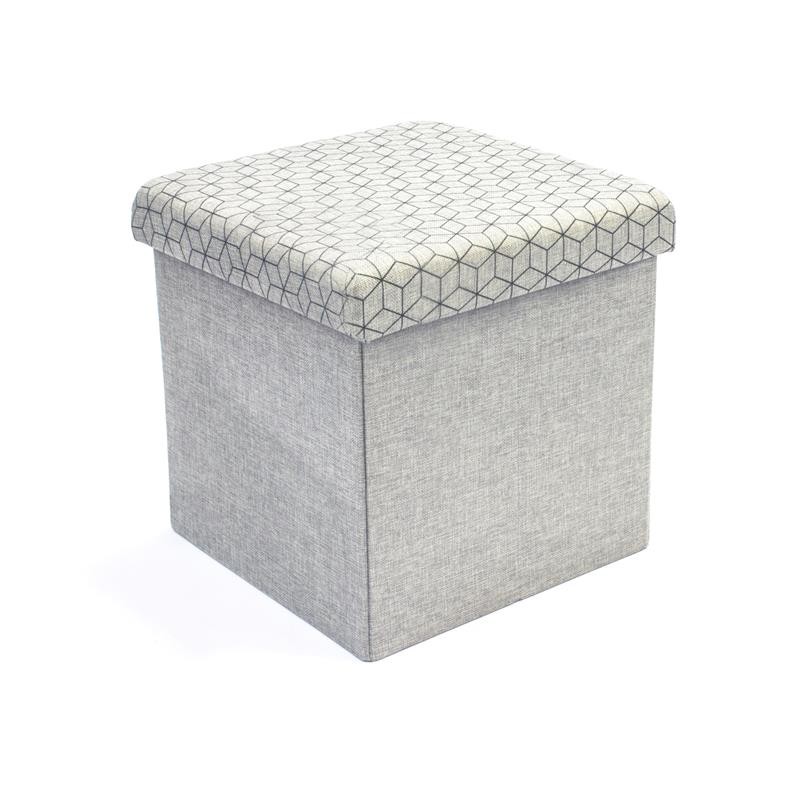 Grossiste et fournisseur. Coffre rangement pouf pliable gris motif noir