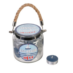 Grossiste bougie chauffe-plat x 18 avec pot avec anse bleu clair