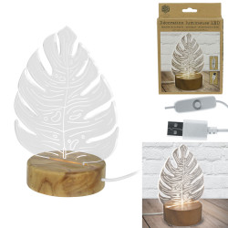 Grossiste. Lampe en acrylique au design feuilles et support en bois