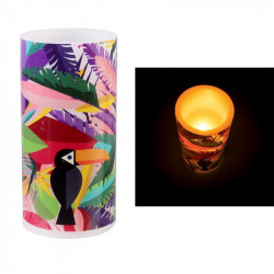 Grossiste. Bougie à LED multicolore spécial toucan fait en cire véritable au style exotique - 15 x 7.5 cm