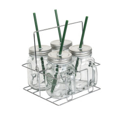 Grossiste Mason jar x 4 avec support rack métal