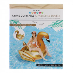 Grossiste. Matelas gonflable en forme de cygne à paillettes dorées