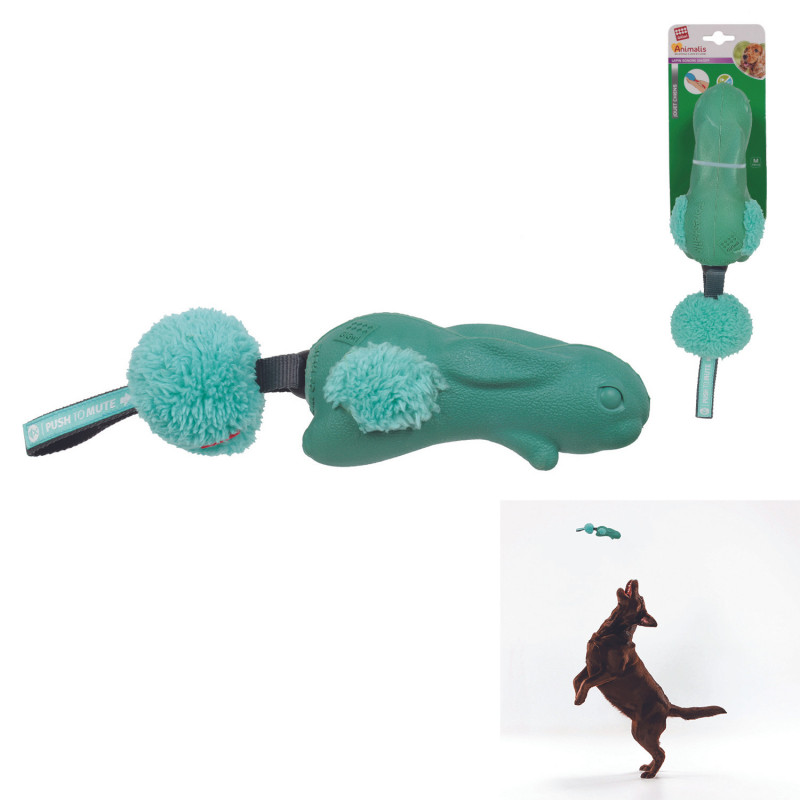 Grossiste Jouet en forme de lapin sonore avec pompon vert pour chien