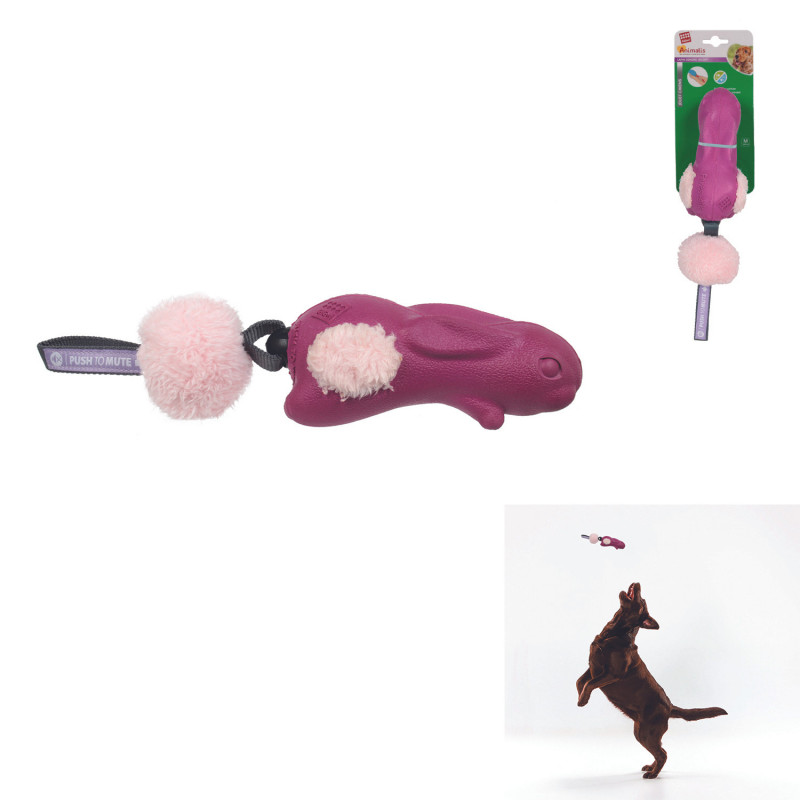 Grossiste Jouet en forme de lapin sonore avec pompon rose pour chien
