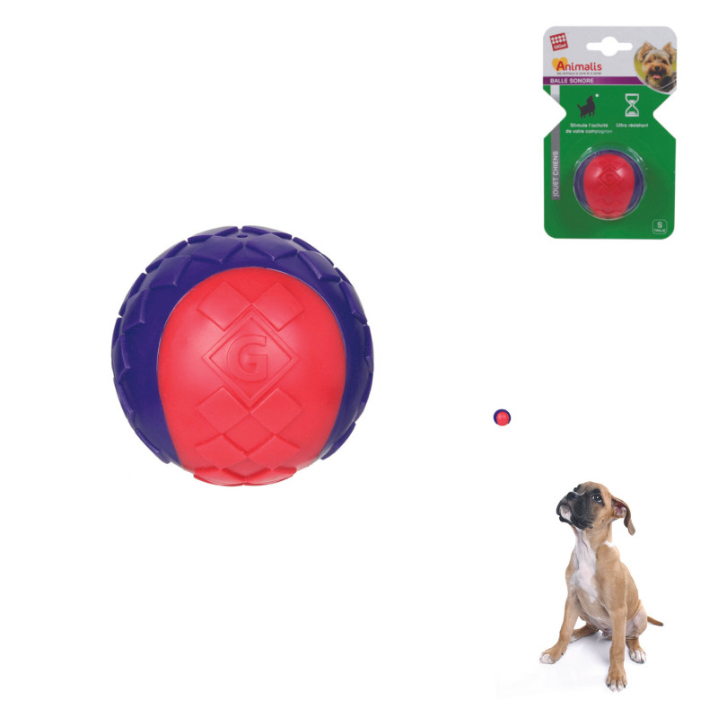 Grossiste Balle sonore rouge et violette pour chien - taille S