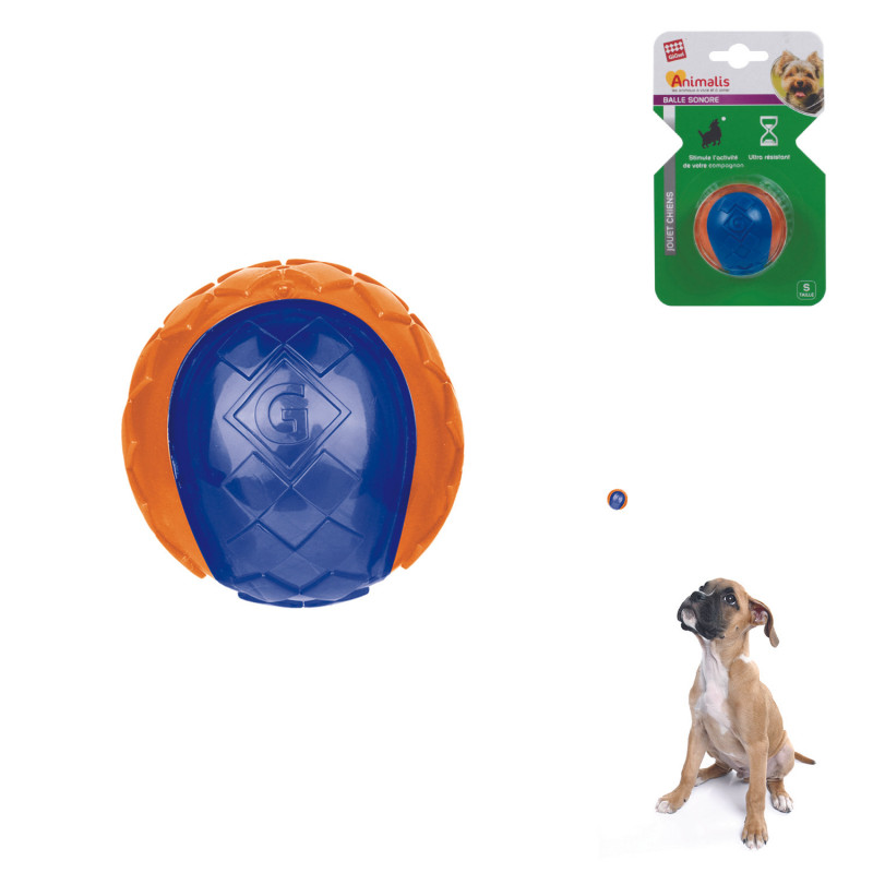 Grossiste balle sonore orange et bleue pour chien - taille S