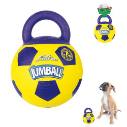 Grossiste Ballon de foot jaune et violet avec poignée pour chien
