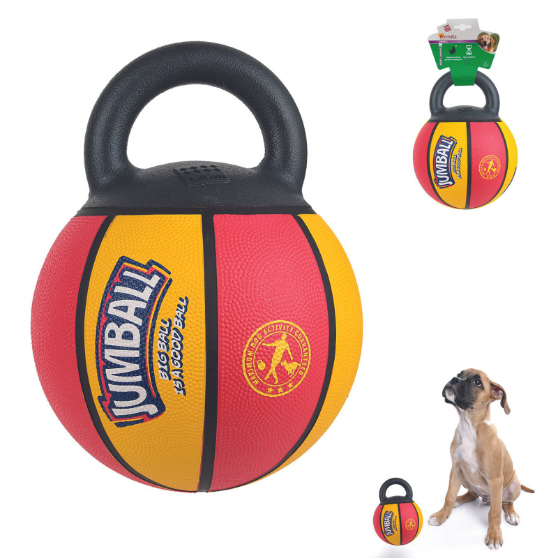 Grossiste Ballon de basket jaune et rouge avec poignée pour chien