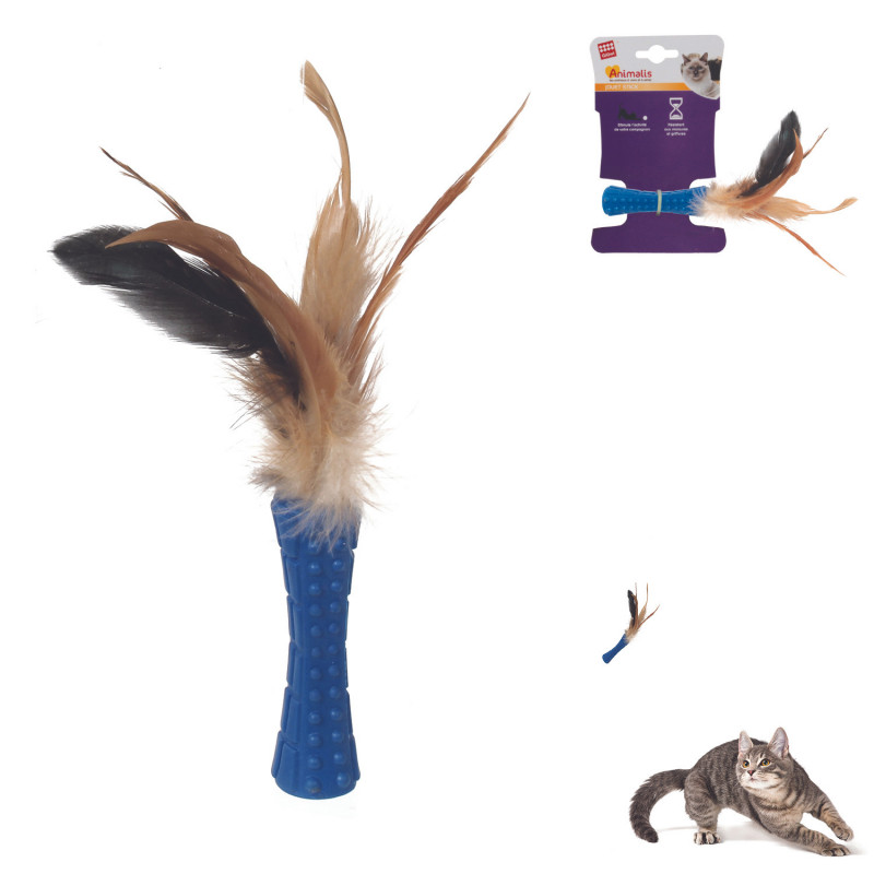 Grossiste jouet stick bleu à plumes pour chat