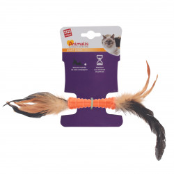 Grossiste jouet stick orange double à plumes pour chat