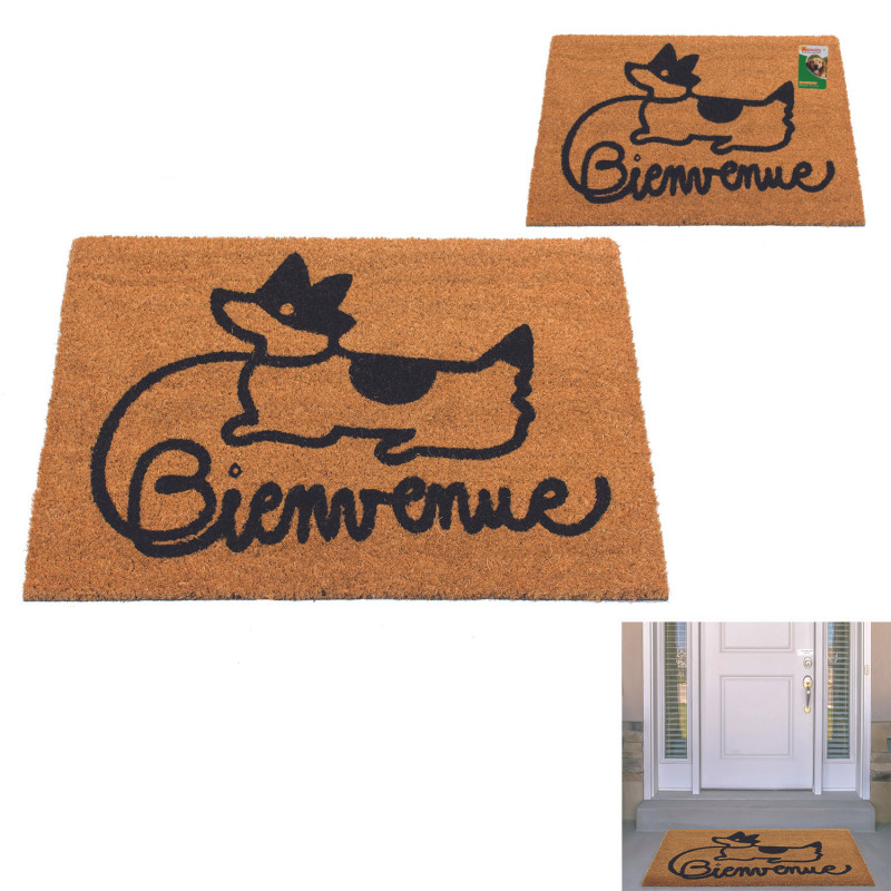 Grossiste Paillasson coco illustration chien "Bienvenue"