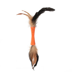 Grossiste jouet stick orange double à plumes pour chat