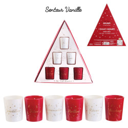 Grossiste coffret triangle de Noël avec bougie en verre x6