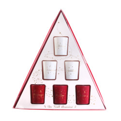 Grossiste coffret triangle de Noël avec bougie en verre x6