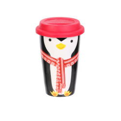 Grossiste mug de transport pingouin double paroi spécial Noël de 325ml